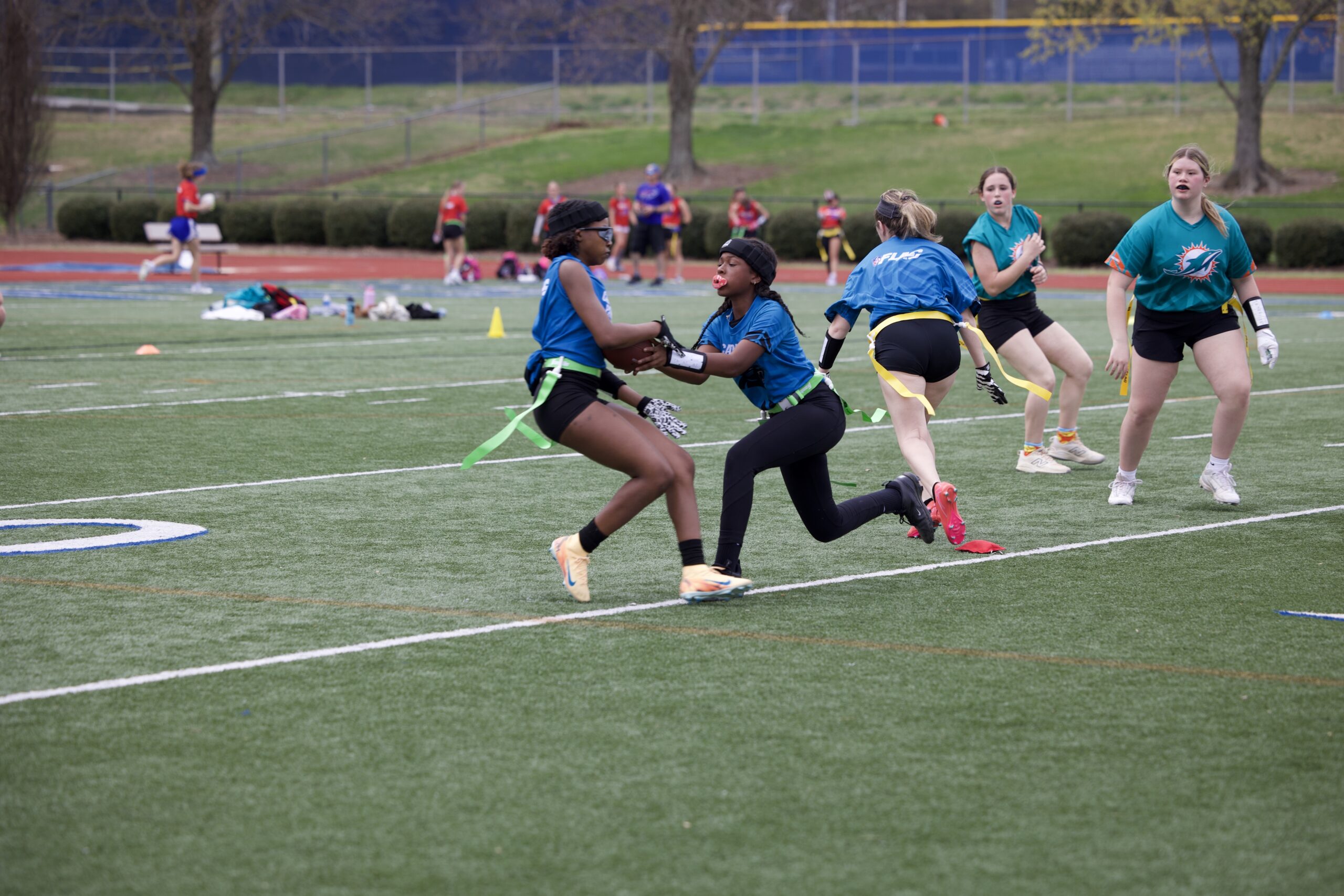 GirlPower Carolinas athletes together during girls flag football