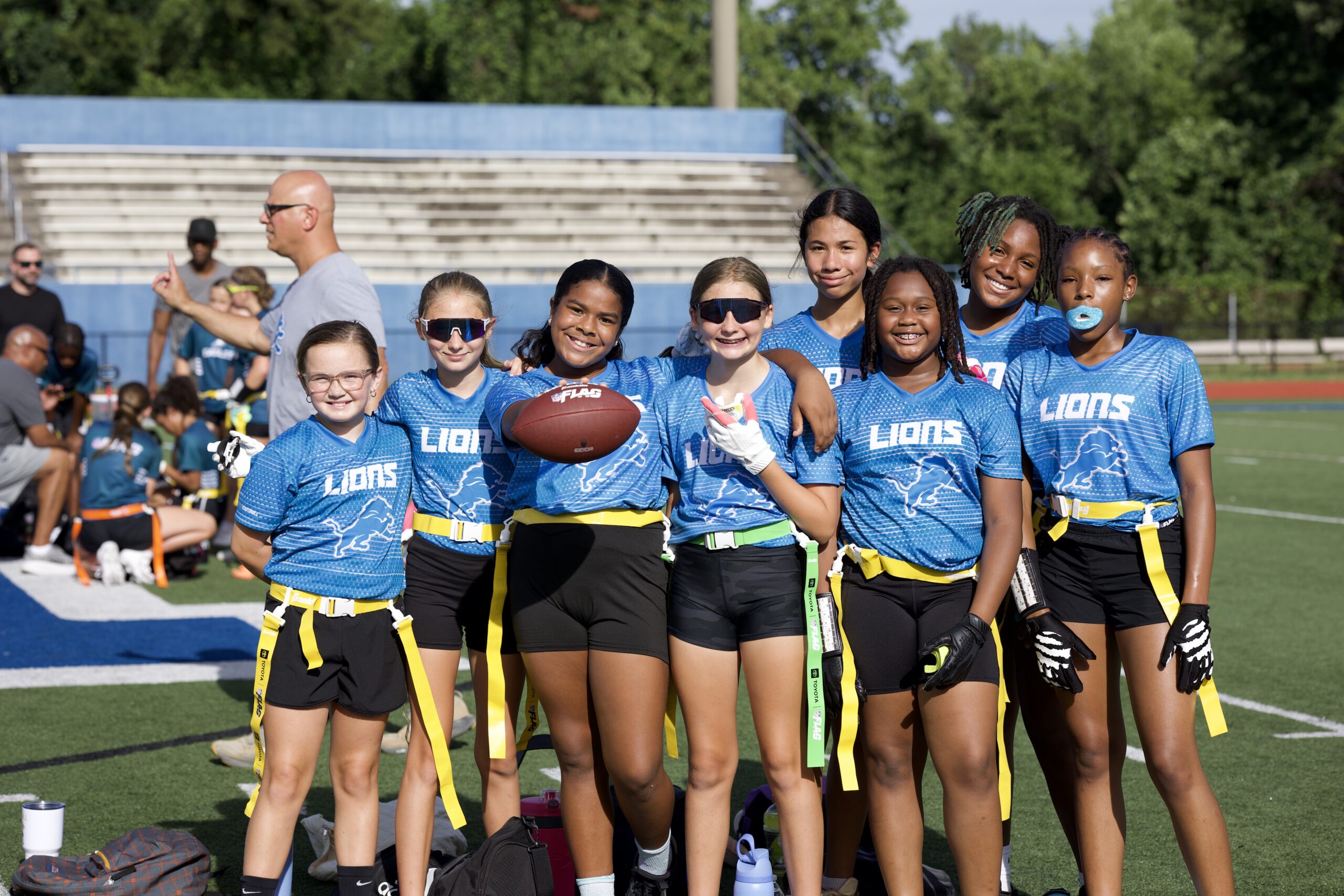 GirlPower Carolinas athletes participating in girls flag football